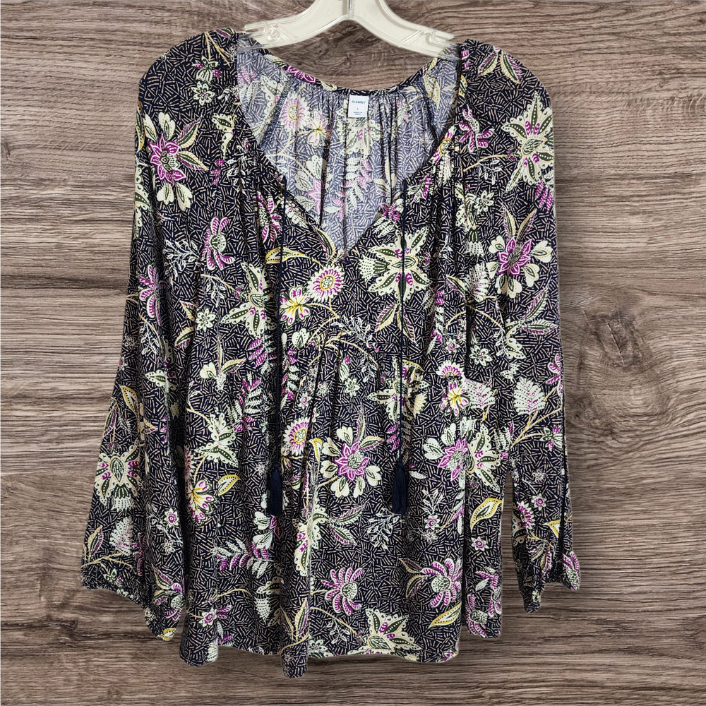 Old Navy NWT floral print vneck tassel‎ tie front peasant blouse woman's size L
